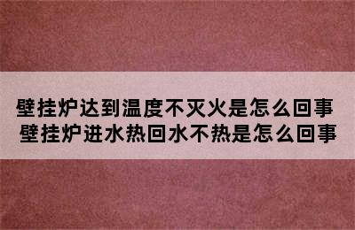 壁挂炉达到温度不灭火是怎么回事 壁挂炉进水热回水不热是怎么回事